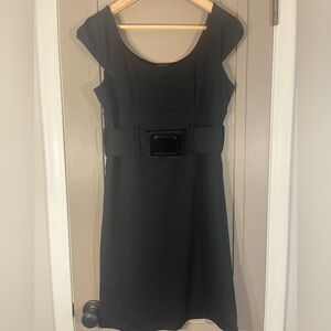 Sam & Max Size LARGE Casual Dress Black Belted Cap Sleeve Knee Midi Office